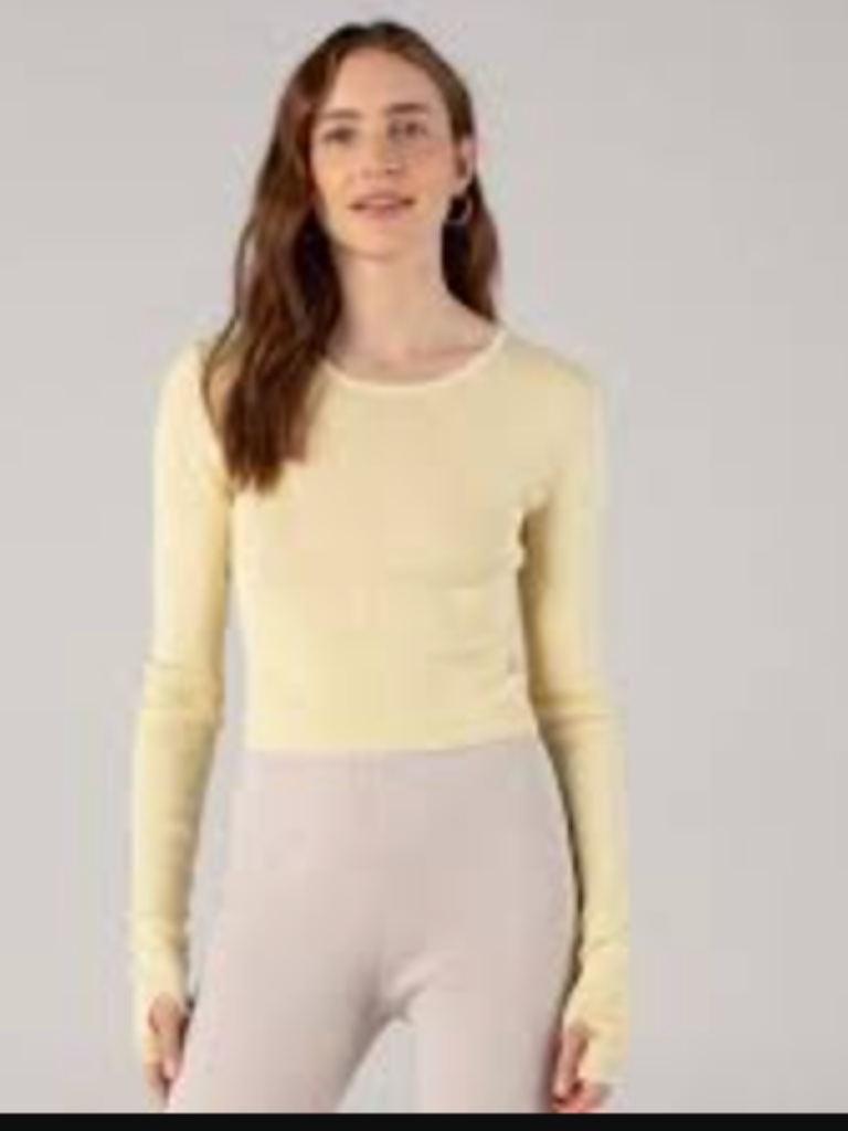 Naadam Ribbed Cashmere/Silk Longsleeve Top, Yellow, Medium, Euc